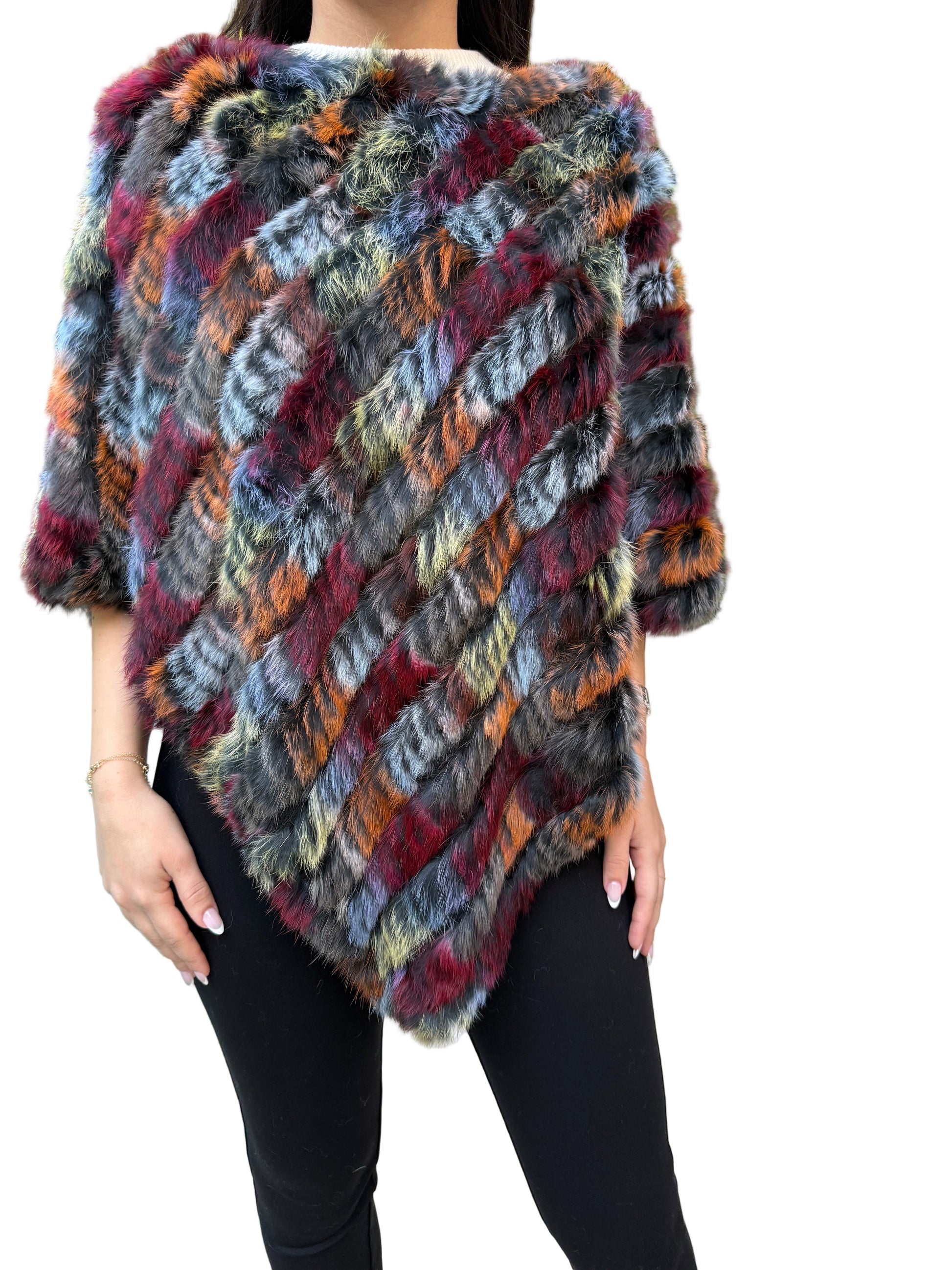 Vibrant Real Rabbit Fur Poncho