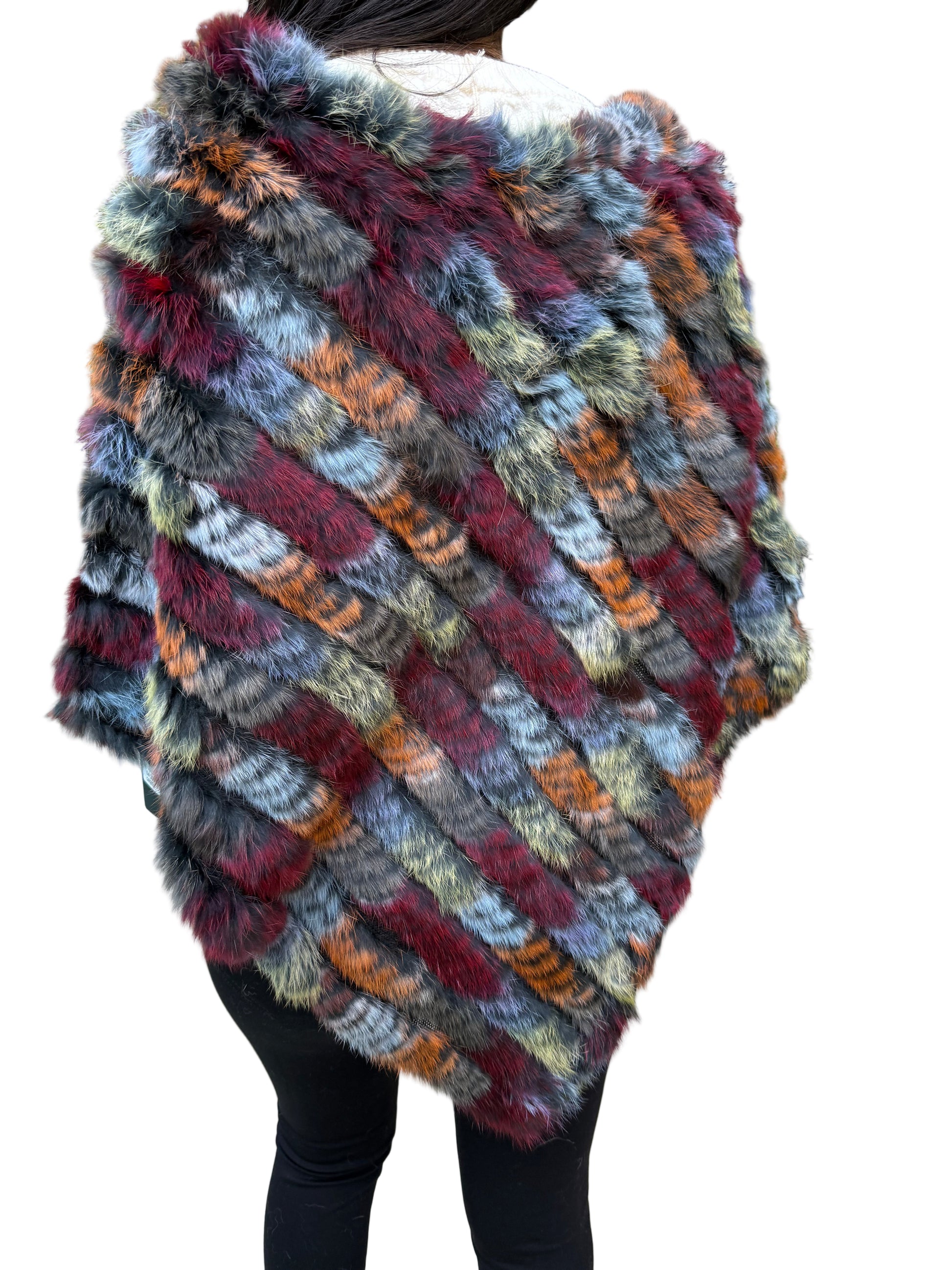 Vibrant Real Rabbit Fur Poncho