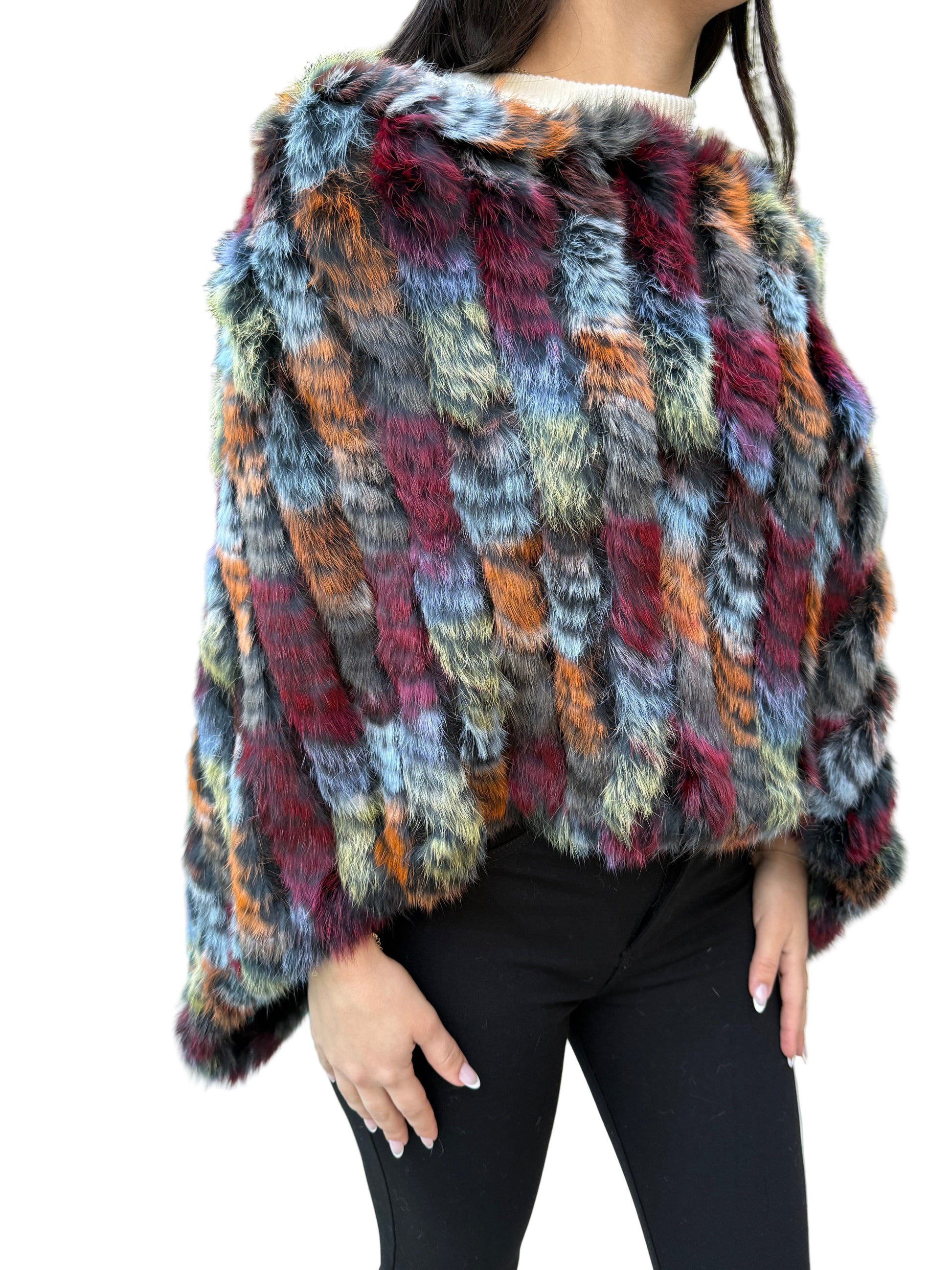 Vibrant Real Rabbit Fur Poncho