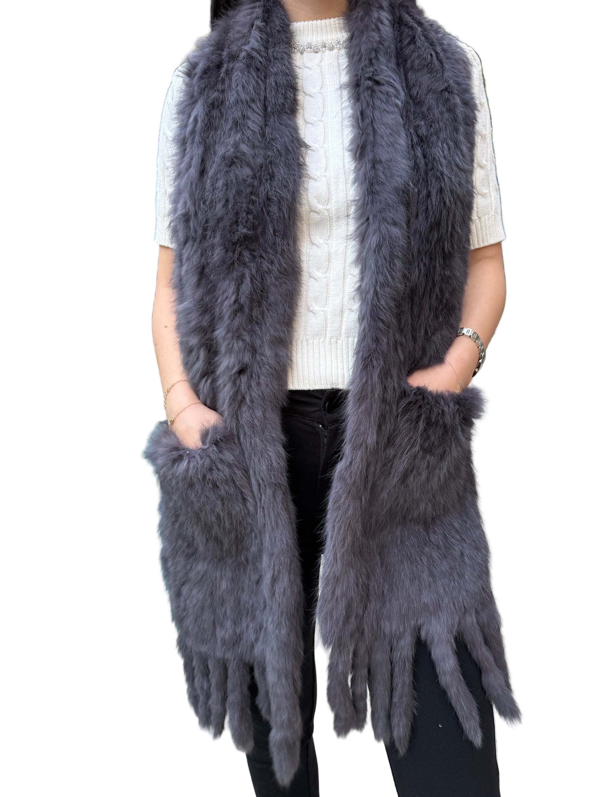 Chic Rabbit Fur Wide Scarf