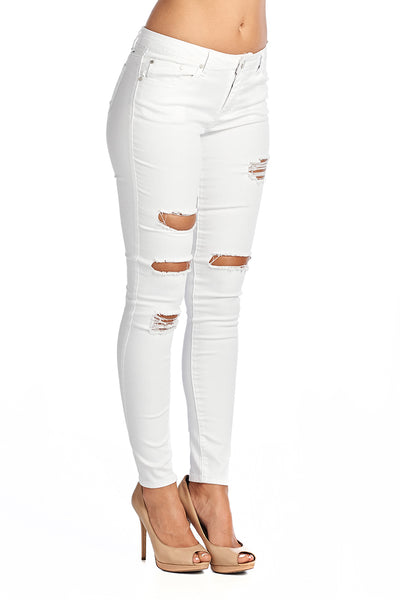 DP9845 Distressed White Jeans - FashionPosh