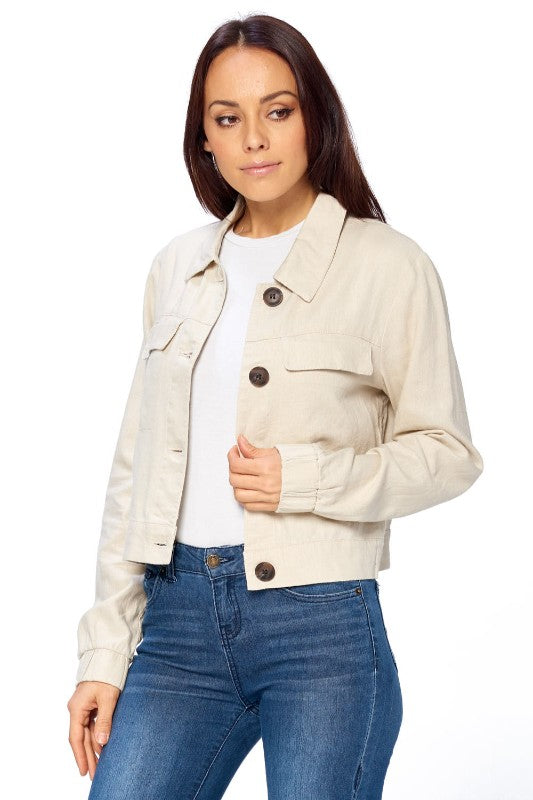 Linen Blazer Jacket - FashionPosh