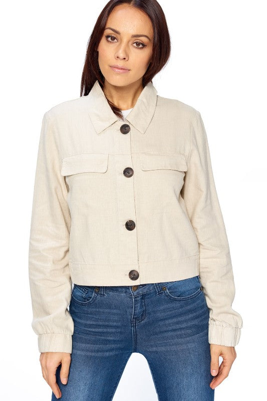 Linen Blazer Jacket - FashionPosh