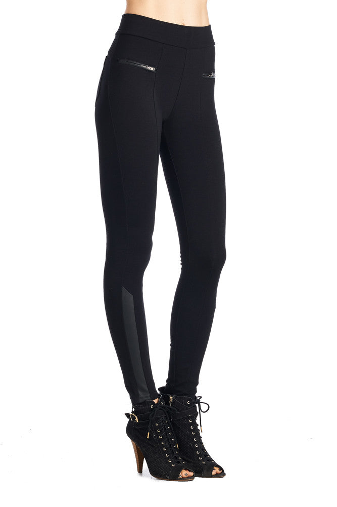 PP23 Zipper accent Leggings W/Pu Leather Ankle - FashionPosh