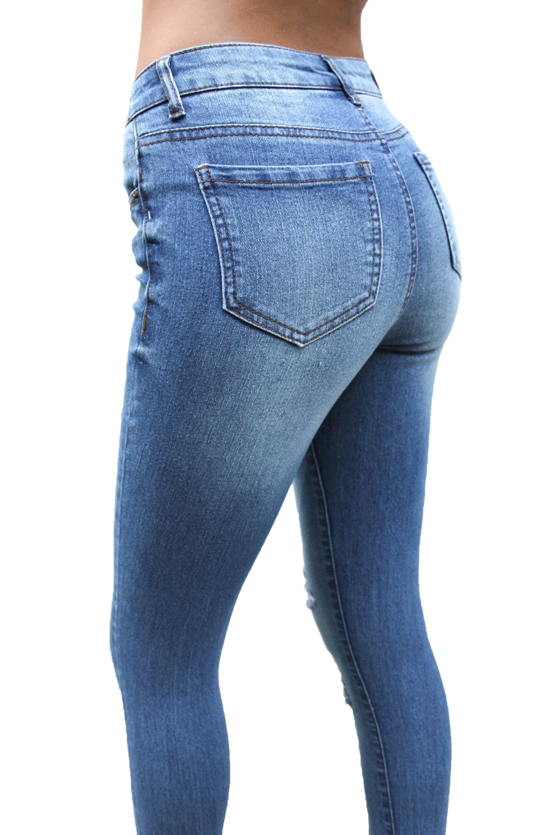 DP9864 CiSono Mid Rise Ripped Sculpting Denim Jeans - FashionPosh