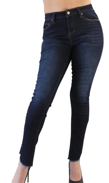 DP9943 CiSono Dark Denim Jeans W/ Angle Fringe Ankle - FashionPosh