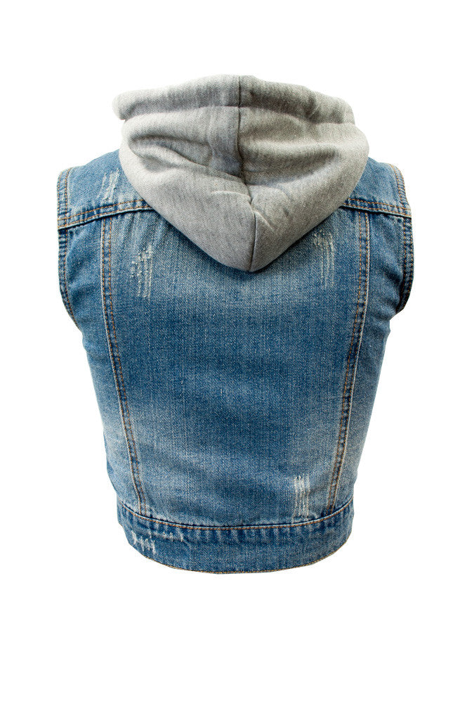 V4205 Plus Size Hooded Denim Vest - FashionPosh