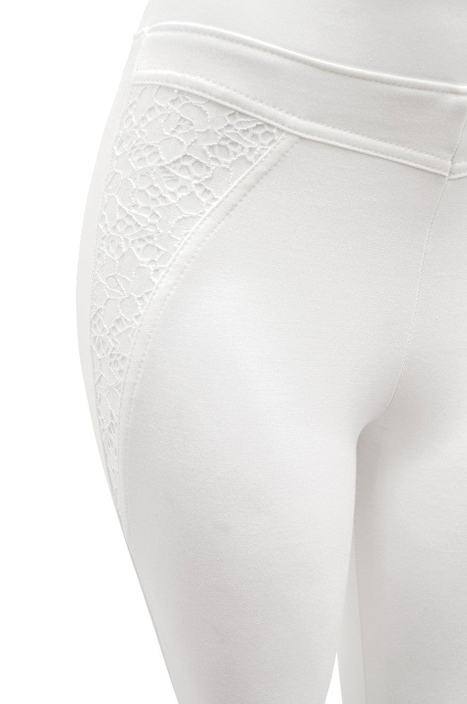 P9683 Ponte Leggings with Lace Detailing - FashionPosh