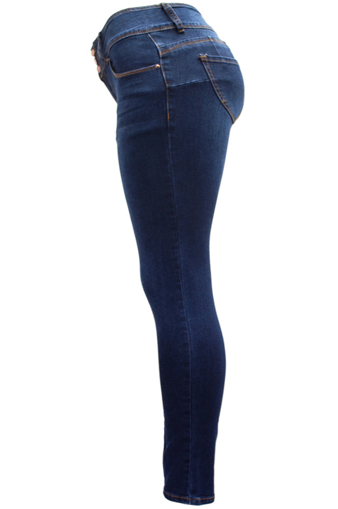 P9746 Exposed Buttons High waist Skinny Leg Jeans - FashionPosh