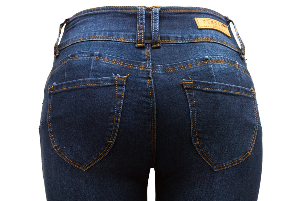 P9746 Exposed Buttons High waist Skinny Leg Jeans - FashionPosh