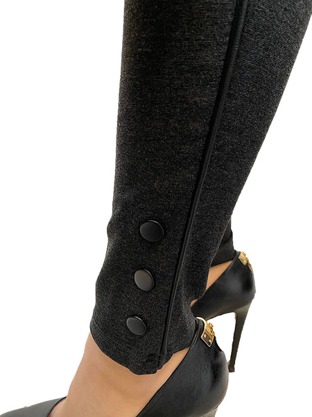 PP131 Grey CiSono Ponte Leggings W/Buttons on Ankles - FashionPosh