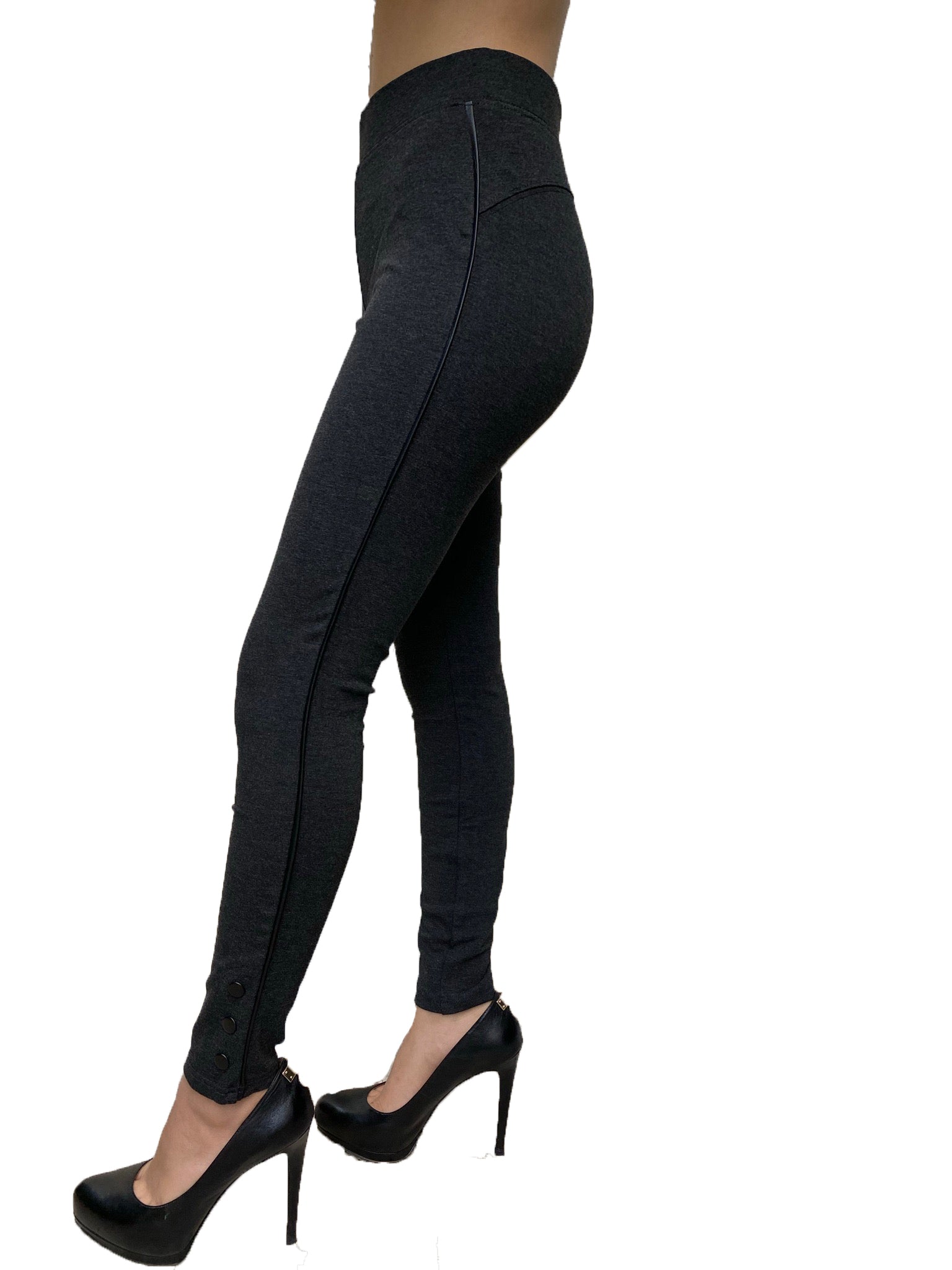 PP131 Grey CiSono Ponte Leggings W/Buttons on Ankles - FashionPosh
