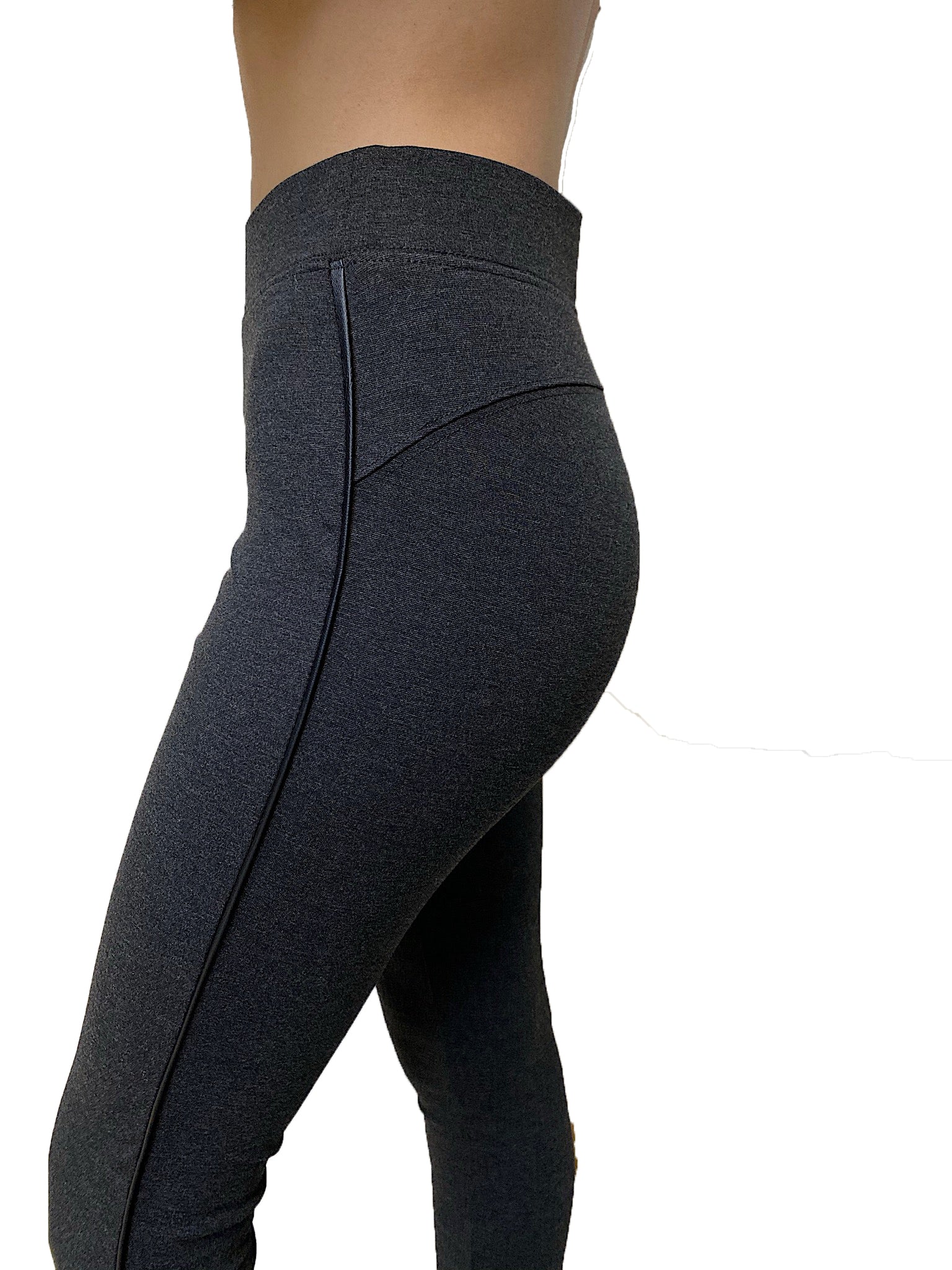 PP131 Grey CiSono Ponte Leggings W/Buttons on Ankles - FashionPosh