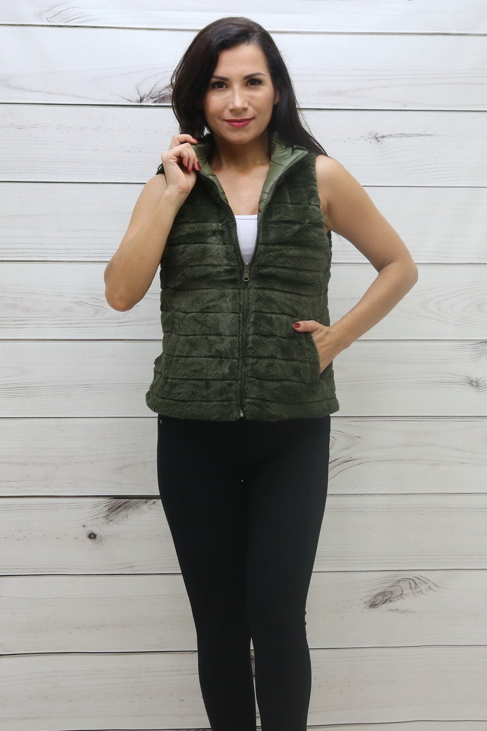 Reversible Vest Fur/Nylon - FashionPosh
