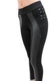PP162 High Waist Leggings W/ Leather Detail - FashionPosh