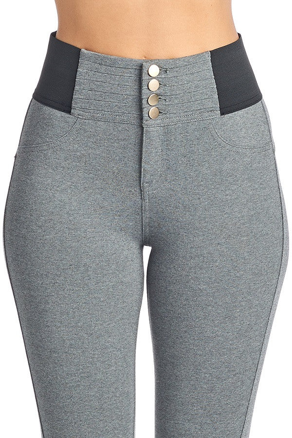 PP84 High Elastic Waist Button Down Leggings (More color options) - FashionPosh