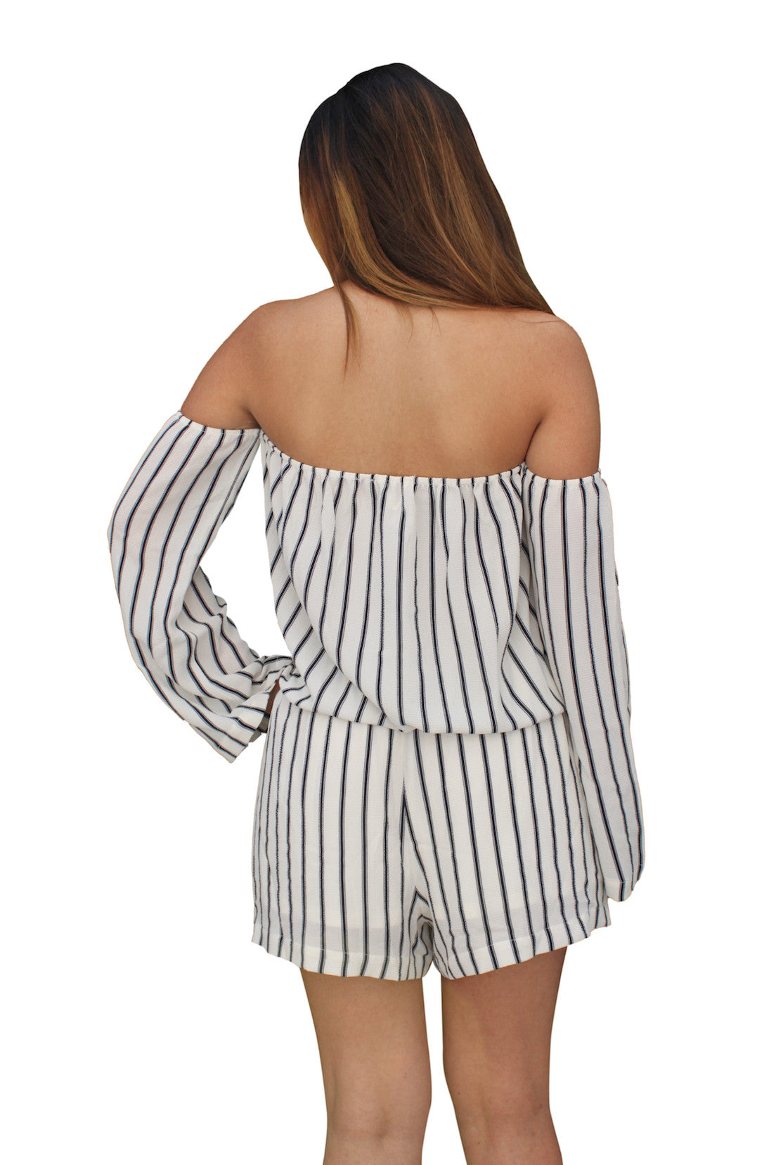 RP62 Stripped Halter Romper Shorts - FashionPosh