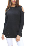 SW26250 Open Shoulder Lace Up Sweater (More Color Options) - FashionPosh