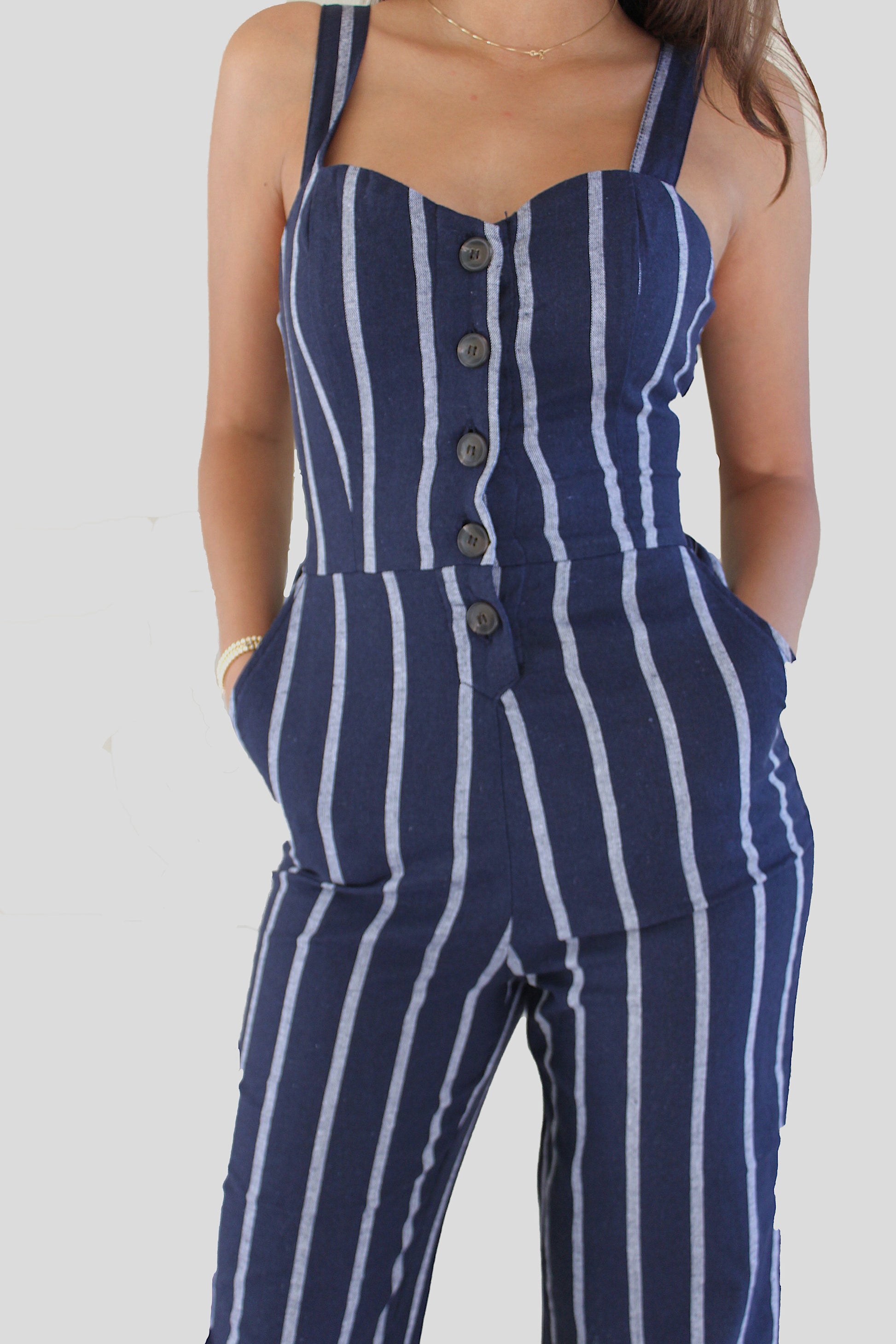 Striped Linen Romper Pants - FashionPosh