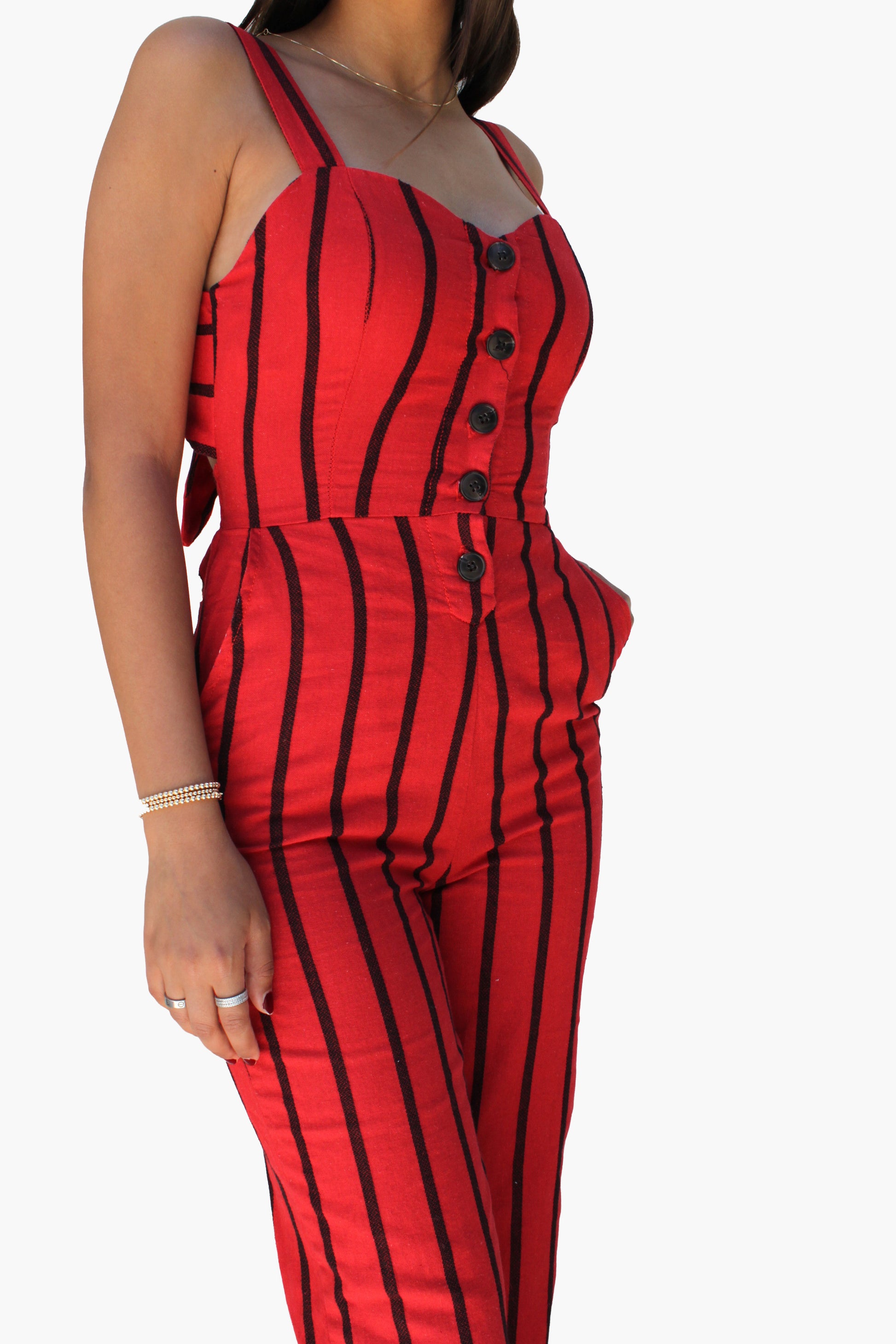 Striped Linen Romper Pants - FashionPosh