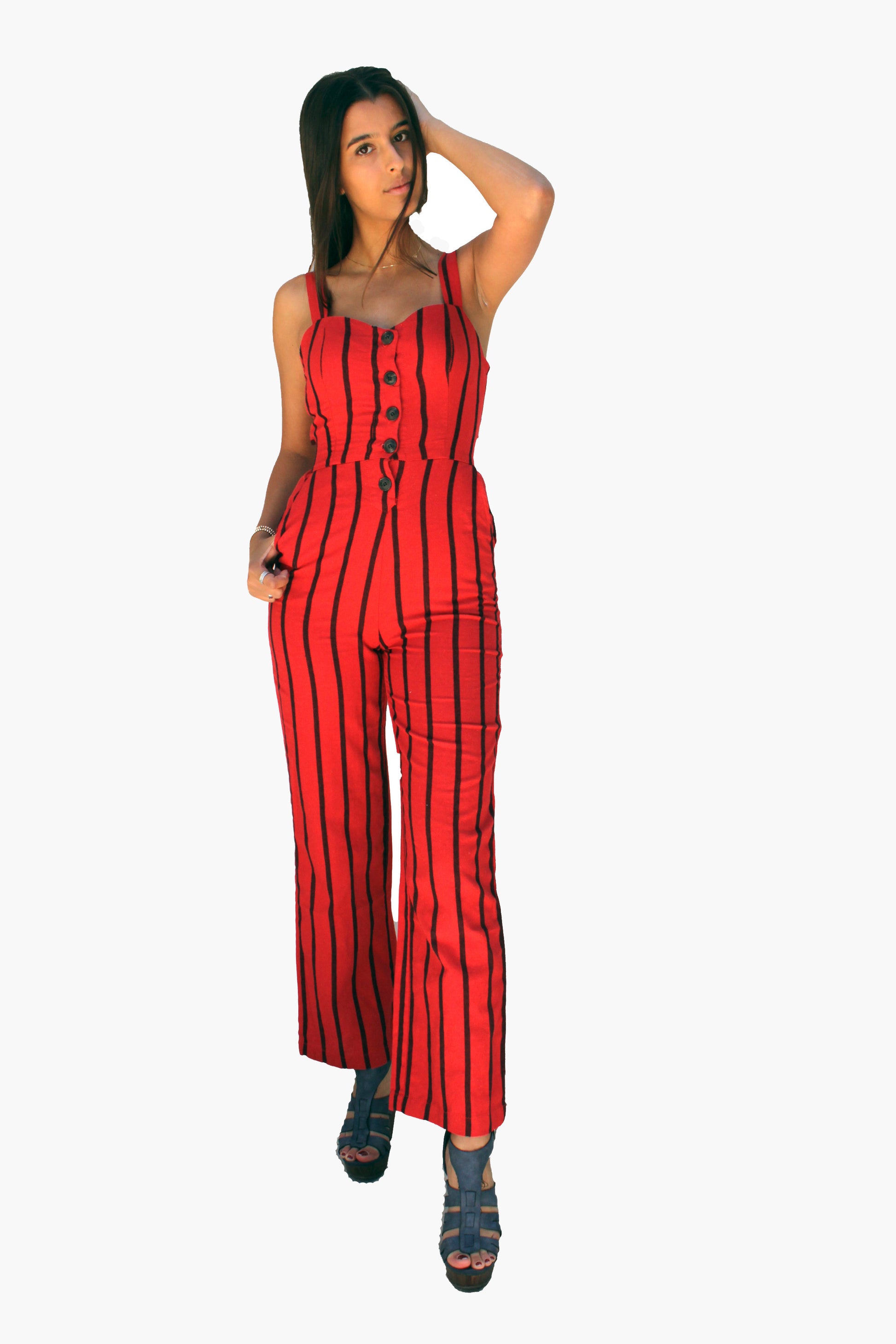 Striped Linen Romper Pants - FashionPosh