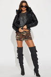Hooded Pu Leather Bomber Jacket