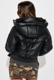 Hooded Pu Leather Bomber Jacket