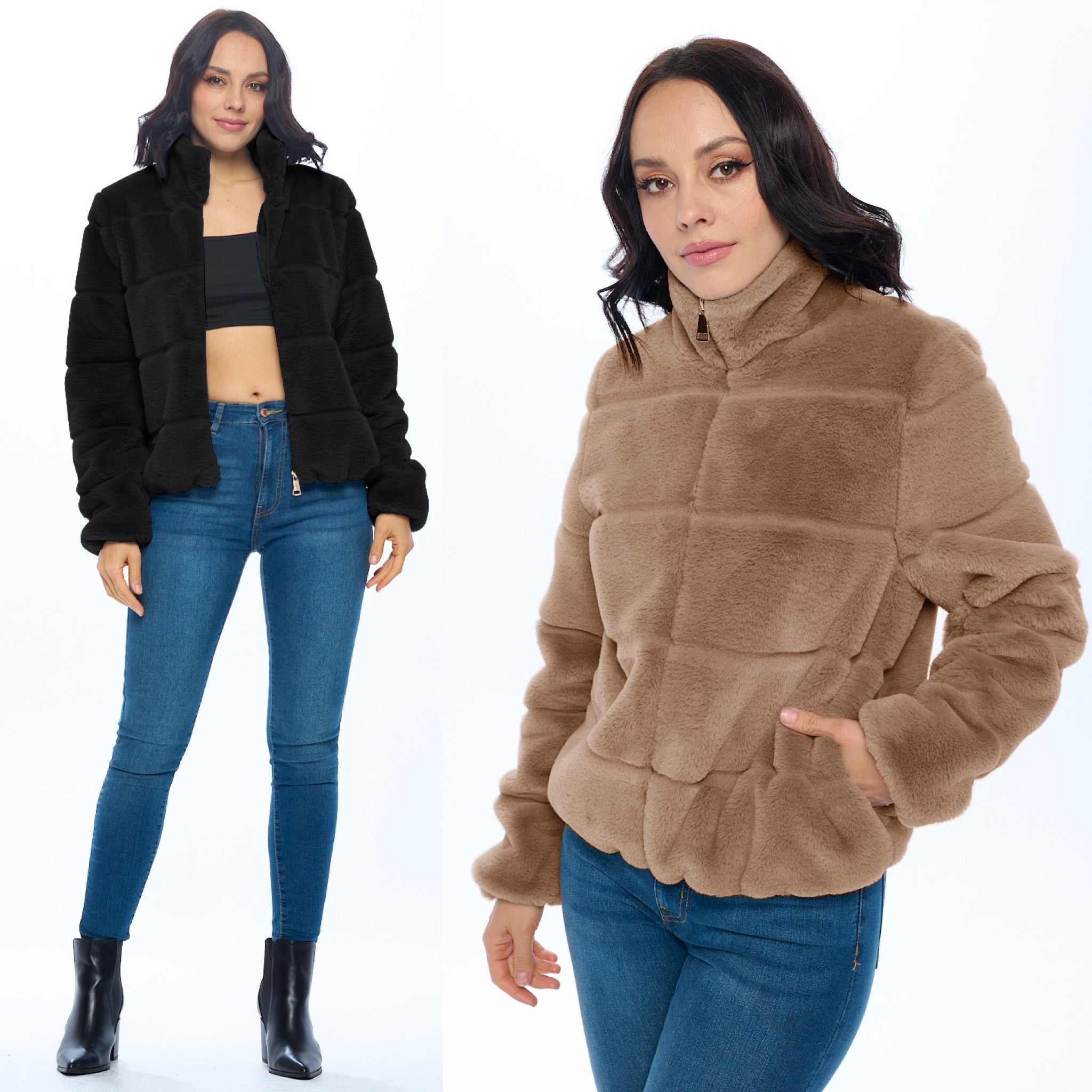 【HI FI FNK】(W) Cent Fur Zip Up Jacket Y2k Zip Up Hoodie Fur Jackets Winter Coats Teen Emo Grunge