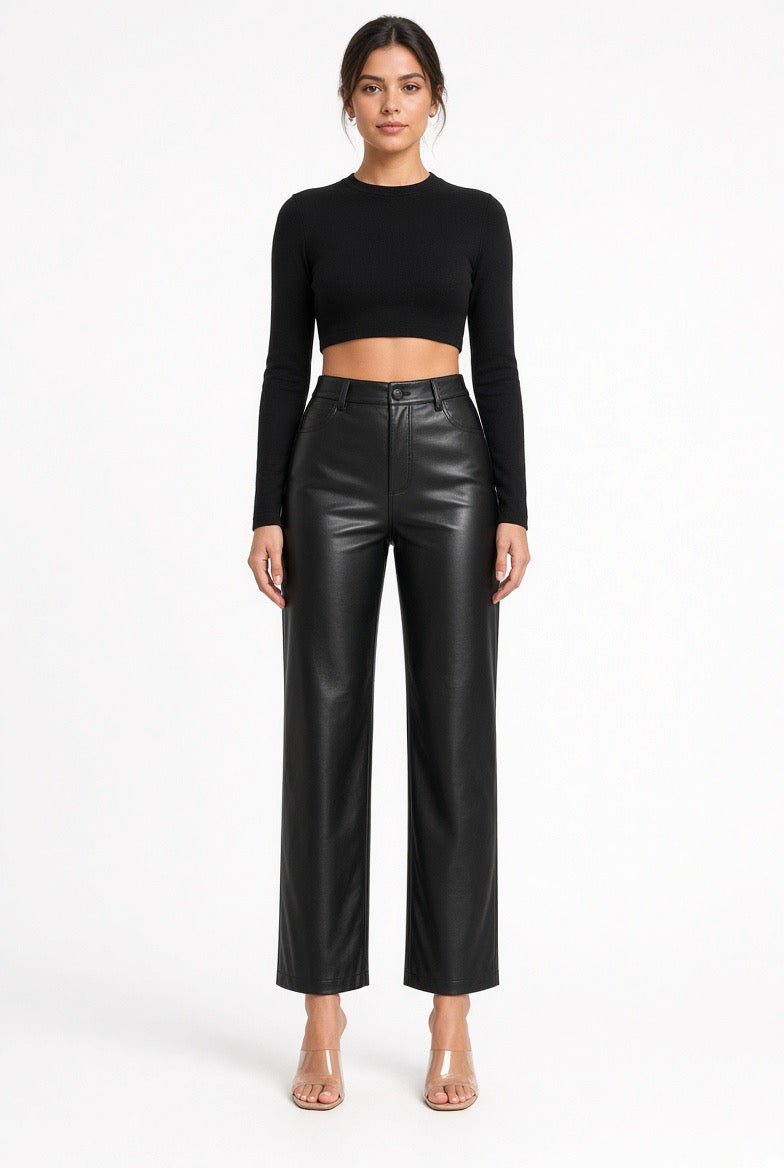 CI SONO PU LEATHER JEAN PANTS - FashionPosh