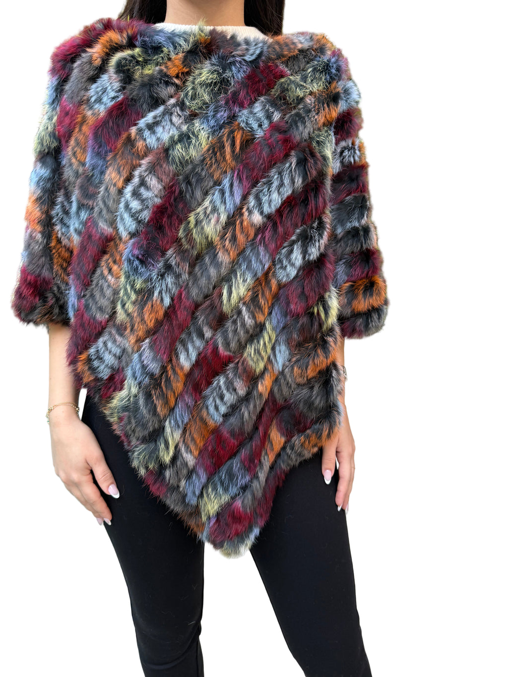 Vibrant Real Rabbit Fur Poncho