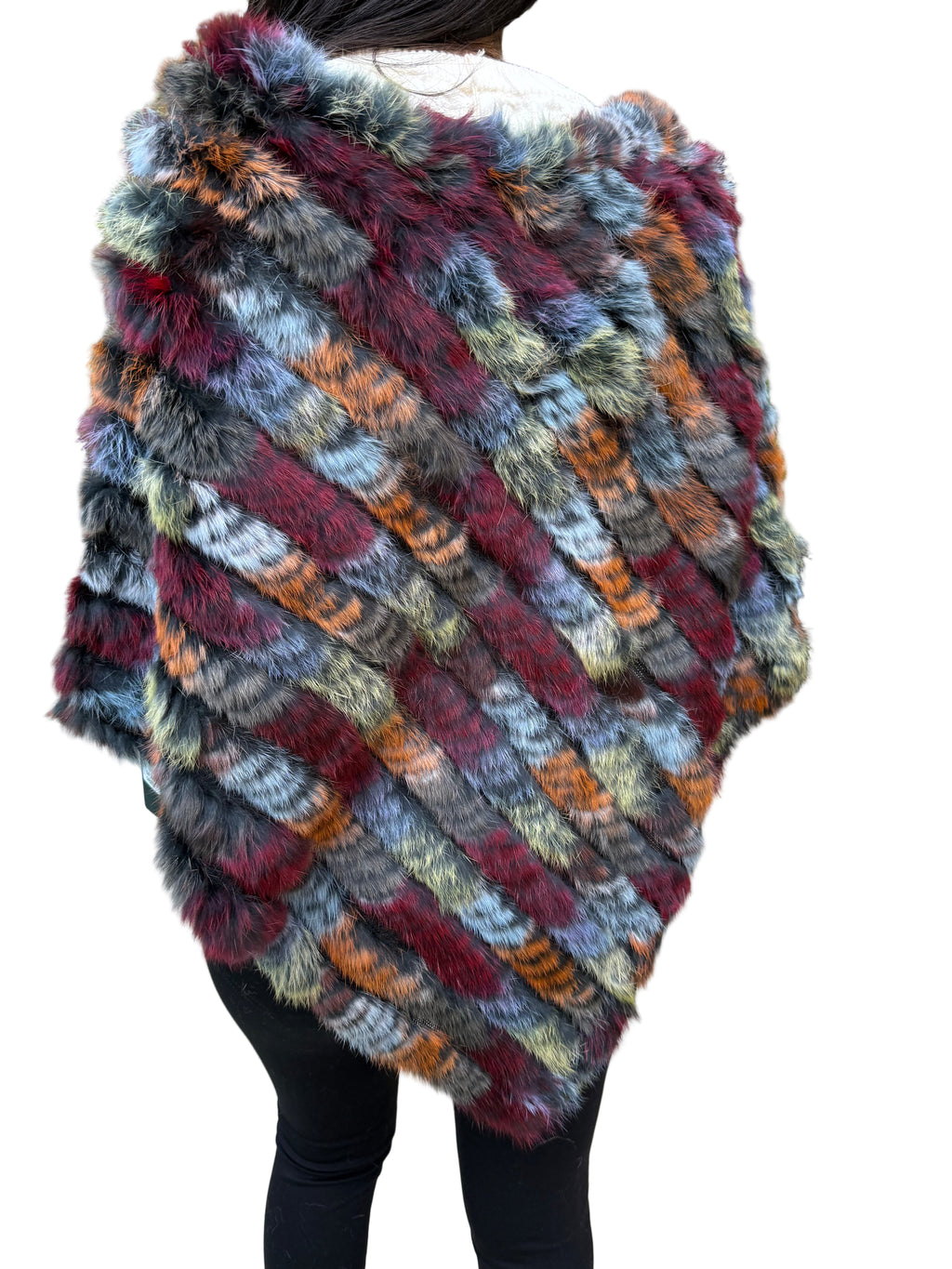 Vibrant Real Rabbit Fur Poncho