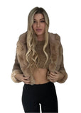 Furry warm hooded faux fur bomber jacket