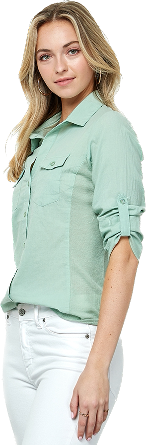 Sage Button Down Shirt w/ Contrast Rib