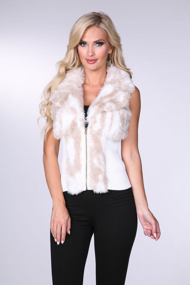 DV589 Fur Vest W/Ribbed Waist - FashionPosh