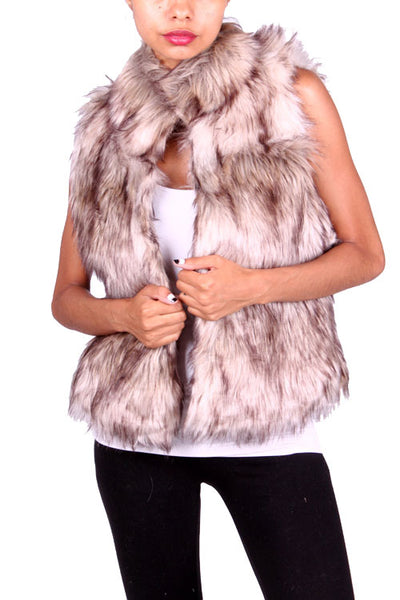DV569B Furry Faux Fur Vest - FashionPosh