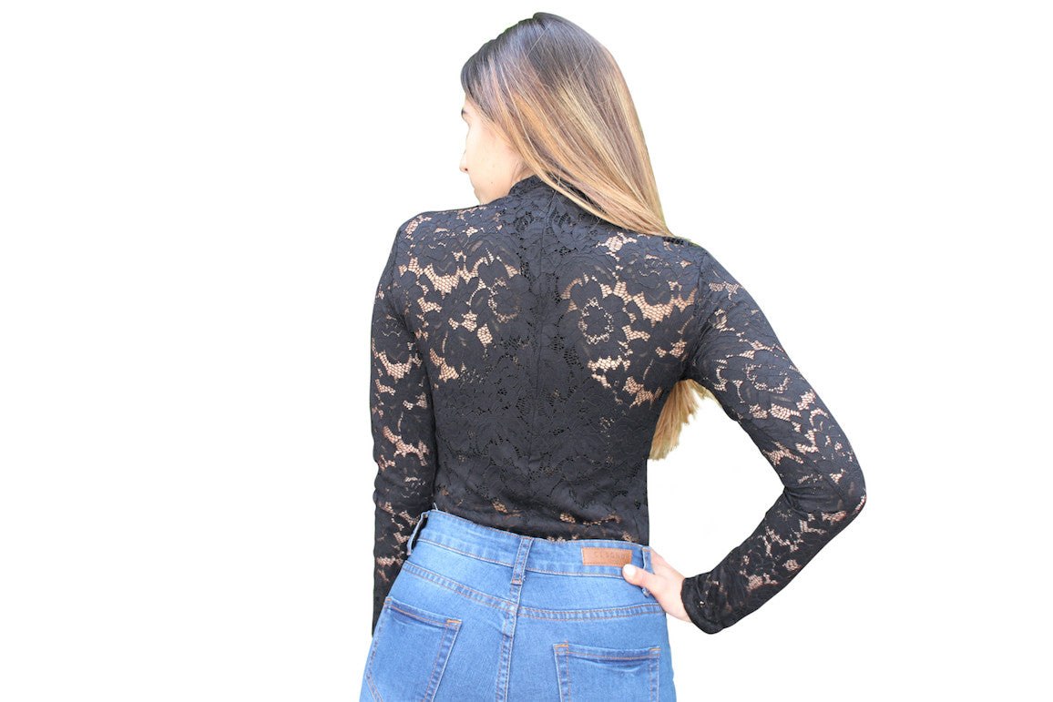 BS16 Flower Lace Long sleeve Bodysuit - FashionPosh