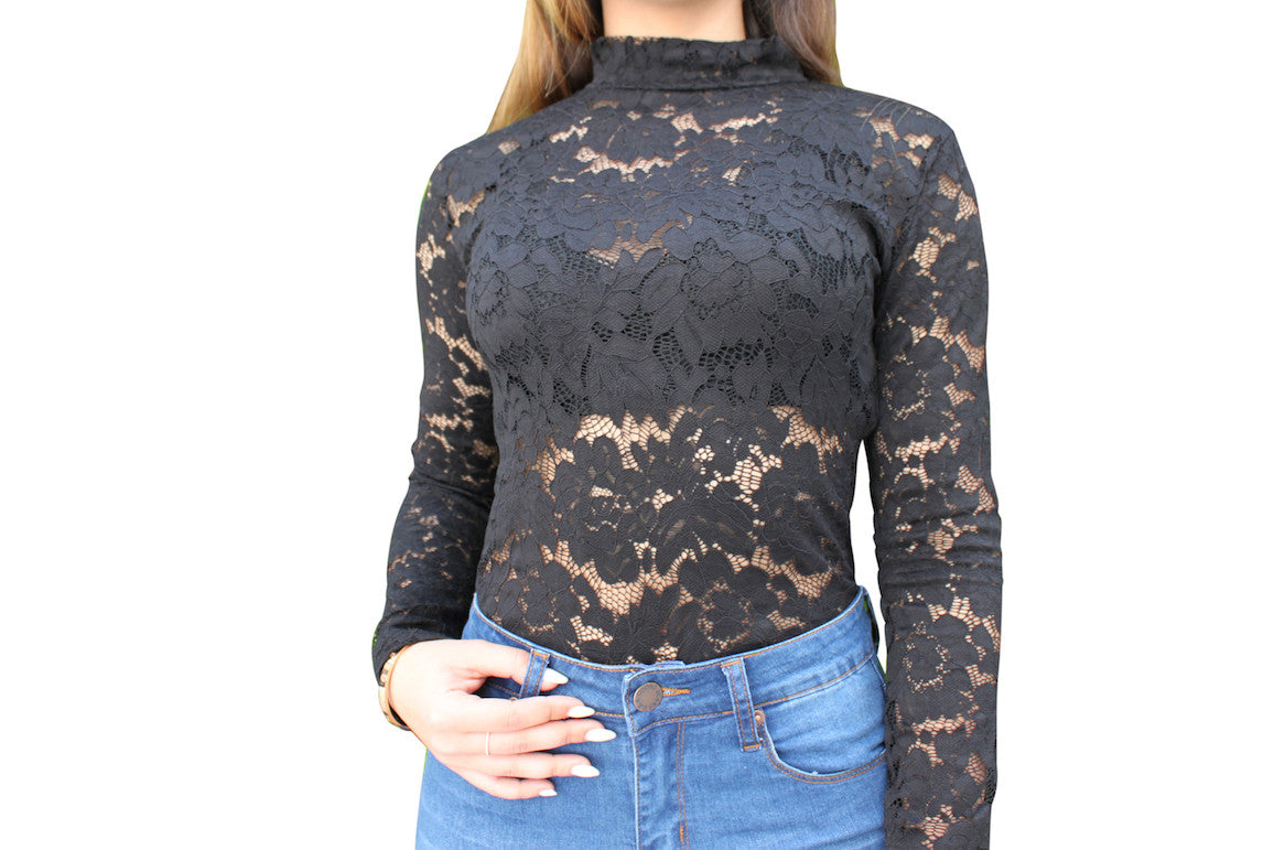 BS16 Flower Lace Long sleeve Bodysuit - FashionPosh