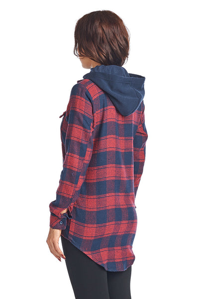 TP148 Hooded Boyfriend Plaid Shirt - FashionPosh