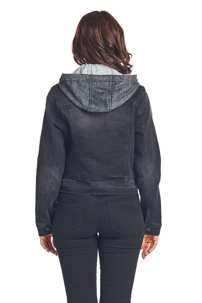DJK84 Black Denim Jacket W/ Hoodie - FashionPosh