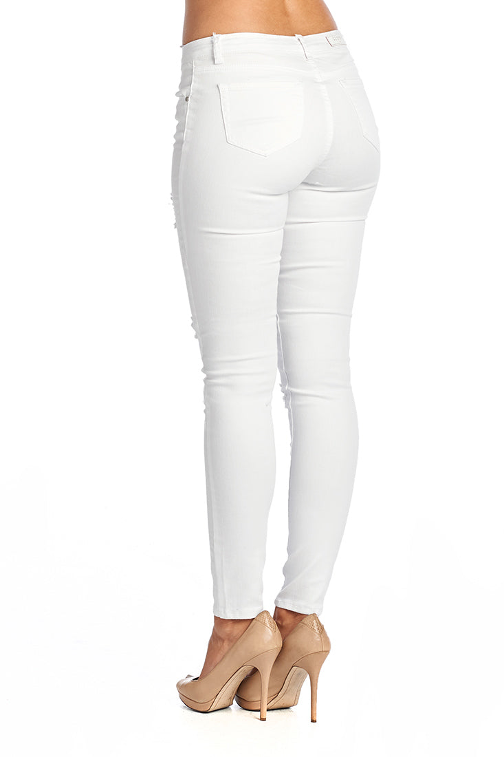 DP9845 Distressed White Jeans - FashionPosh
