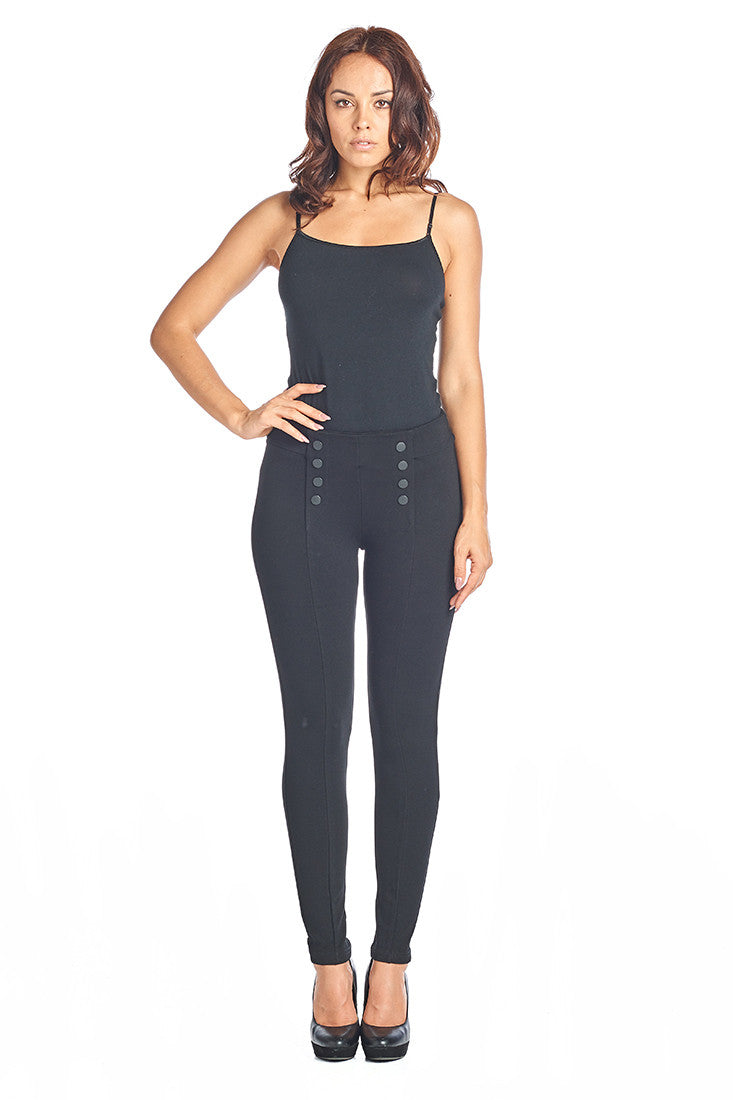 PP132 Ci Sono Button Accent High Waist Ponte Leggings - FashionPosh