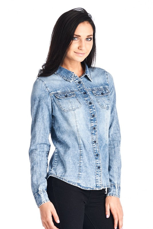 CTP54 Chambray Denim Button Down Shirt - FashionPosh
