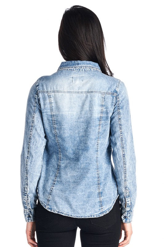 CTP54 Chambray Denim Button Down Shirt - FashionPosh