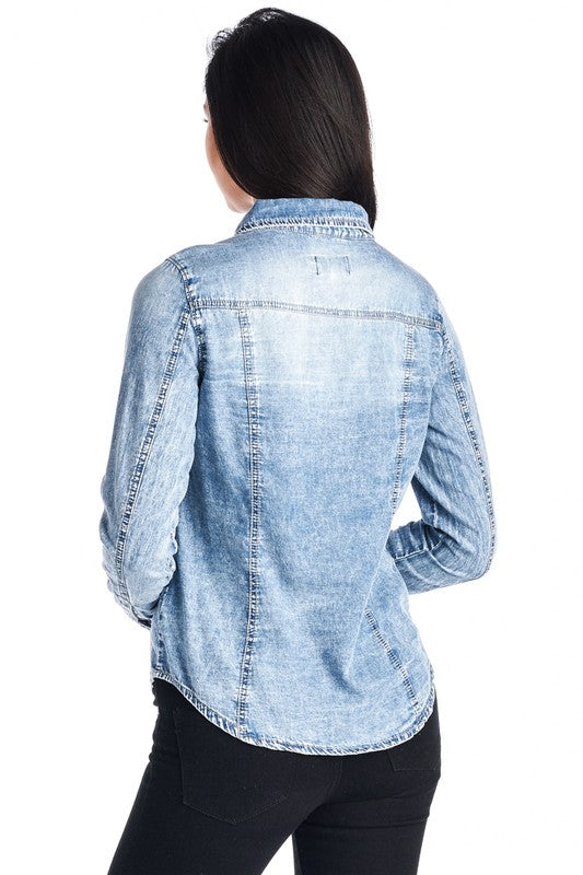 CTP54 Chambray Denim Button Down Shirt - FashionPosh