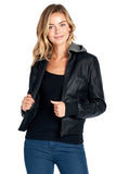 Pu Leather Jacket W/ Knit Hoodie - FashionPosh