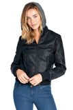 Pu Leather Jacket W/ Knit Hoodie - FashionPosh