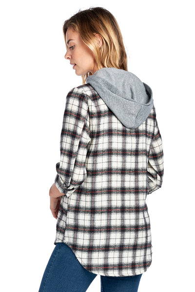Double Layer Hooded Plaid Shirt - FashionPosh