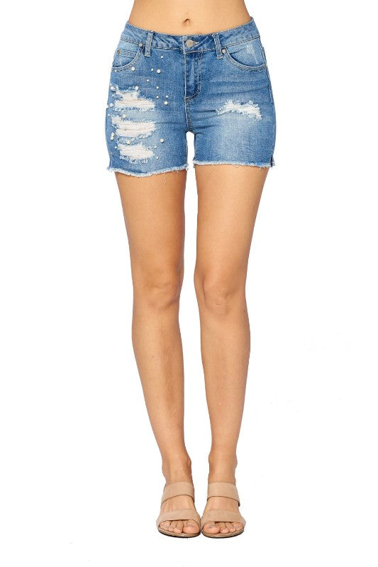 Pearl Ripped Denim Shorts - FashionPosh