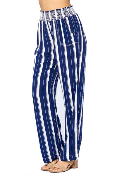 Navy Rayon Striped Pants - FashionPosh