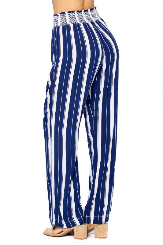 Navy Rayon Striped Pants - FashionPosh